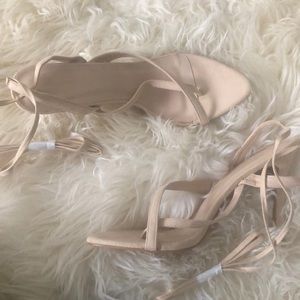 Nude Cross Toe Loop Ankle Strappy High Heels